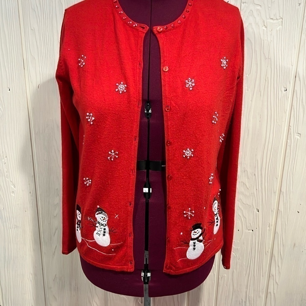 WISH FOR JOY Christmas Cardigan Snowflakes Snowmen appliques Size large